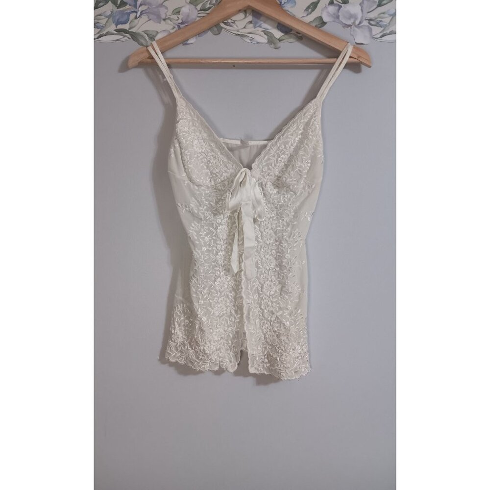 A.C.T. International Medium Cream Sheer Sexy Lace Embroidered Vintage Babydoll